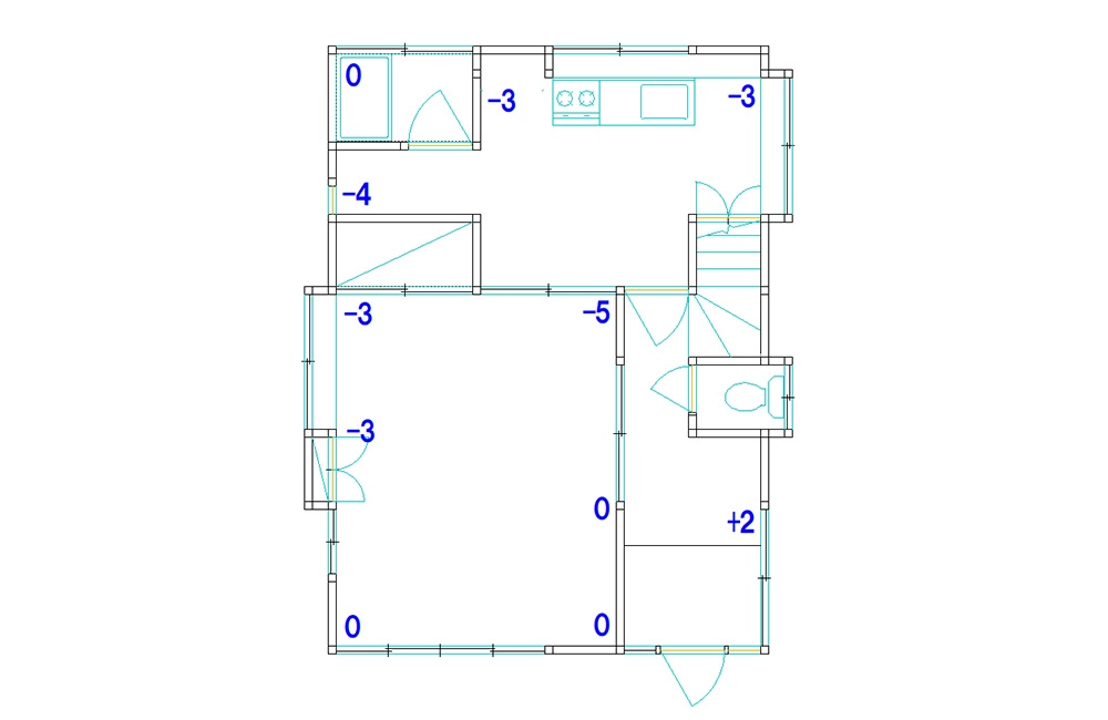 東京都杉並区K様邸アンダーピニング沈下修正工事（家の傾き修正）施工実績【図面】施工後-計測レベル値