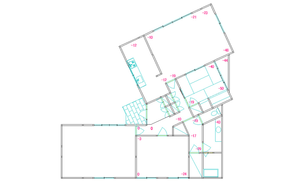 静岡県掛川市M様邸アンダーピニング沈下修正工事(家の傾き修正)施工実績【図面】施工前-計測レベル値