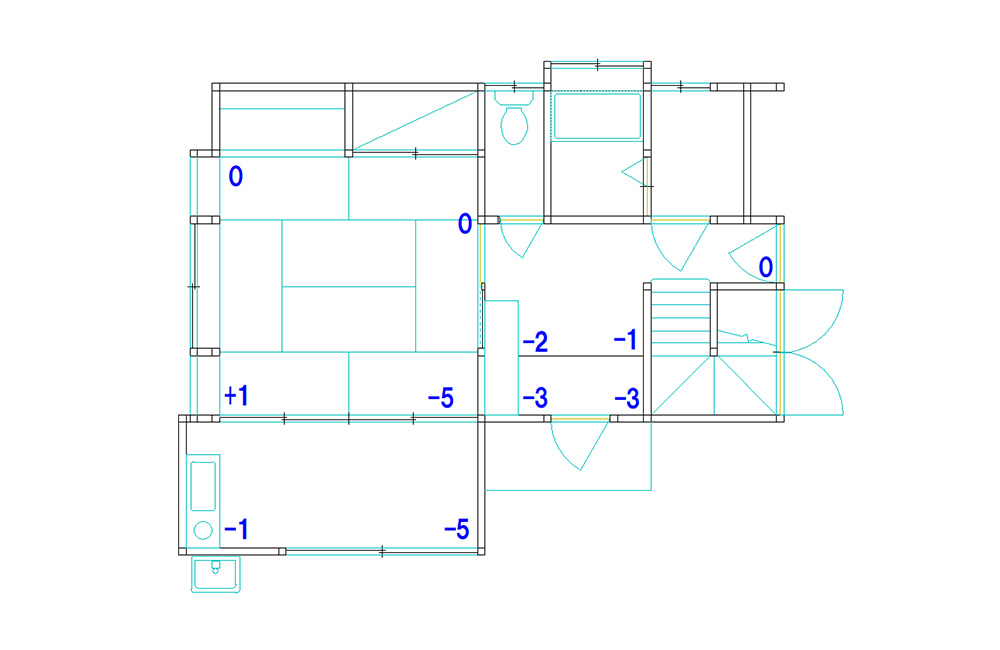 神奈川県横浜市港南区Y様邸アンダーピニング沈下修正工事(家の傾き修正)施工実績【図面】施工後-計測レベル値